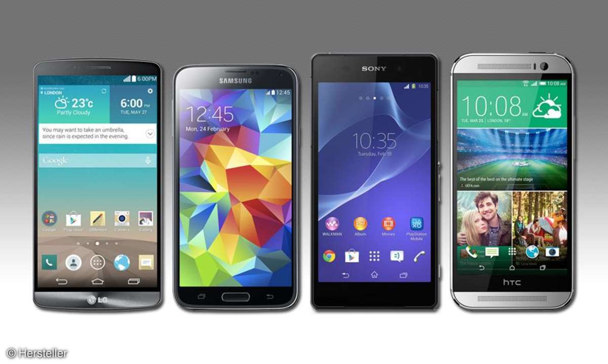 LG G3, Samsung Galaxy S5, Sony Xperia Z2 und HTC One M8