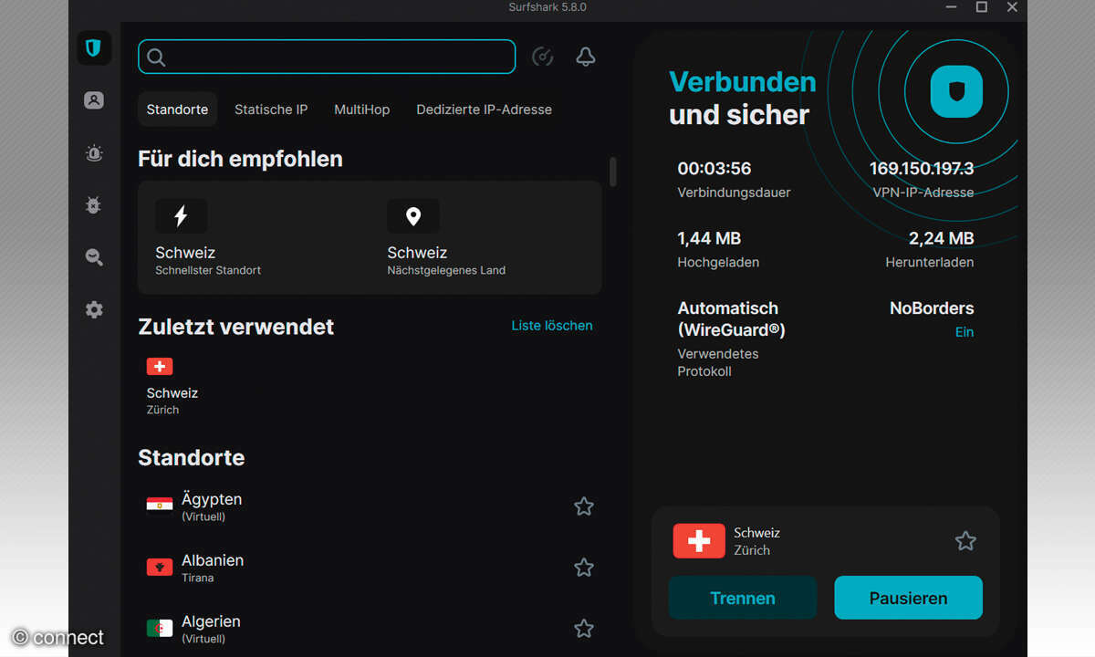 Identitätsschutz: Screenshot Surfshark
